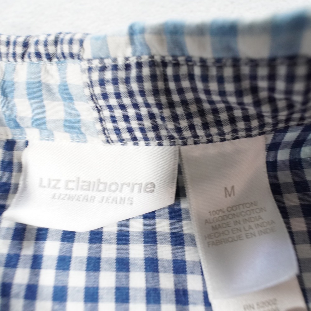Womens Madras Check Button Up Shirt Blue M Cotton Preppy Coastal Casual - Picture 5 of 11